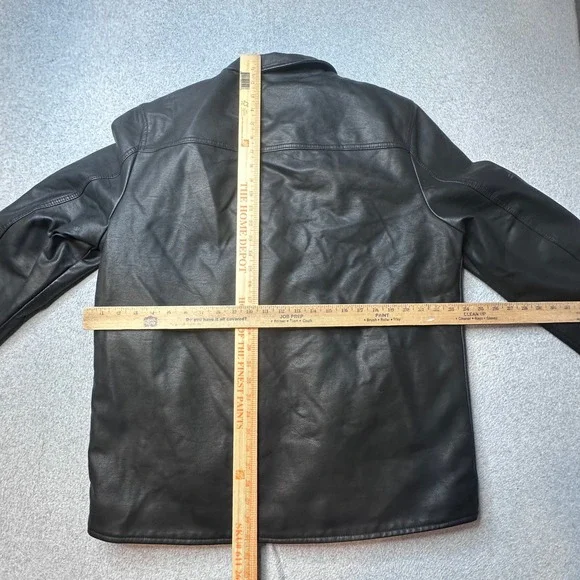 Levi's Faux Leather Jacket Mens L Black Sherpa Lined LM2CU993 Trucker Coat - Picture 8 of 12